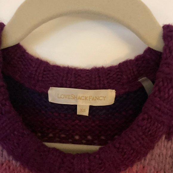 LoveShackFancy Prune/Multicolor Shirelle Heart Balloon-Sleeve Pullover Sweater - Picture 8 of 12